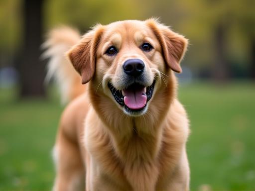 Perro feliz posando para una foto en un parque de Madrid